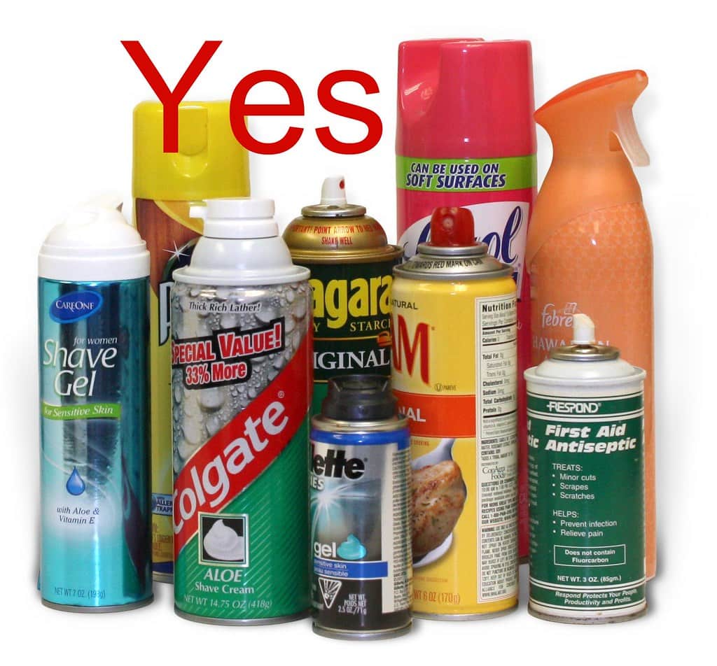 An aerosol can of gray spray primer