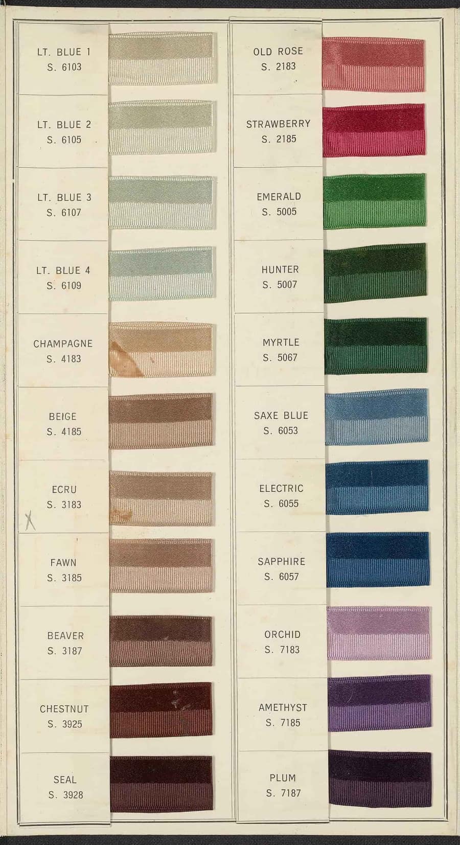 Color swatches laid out for comparison